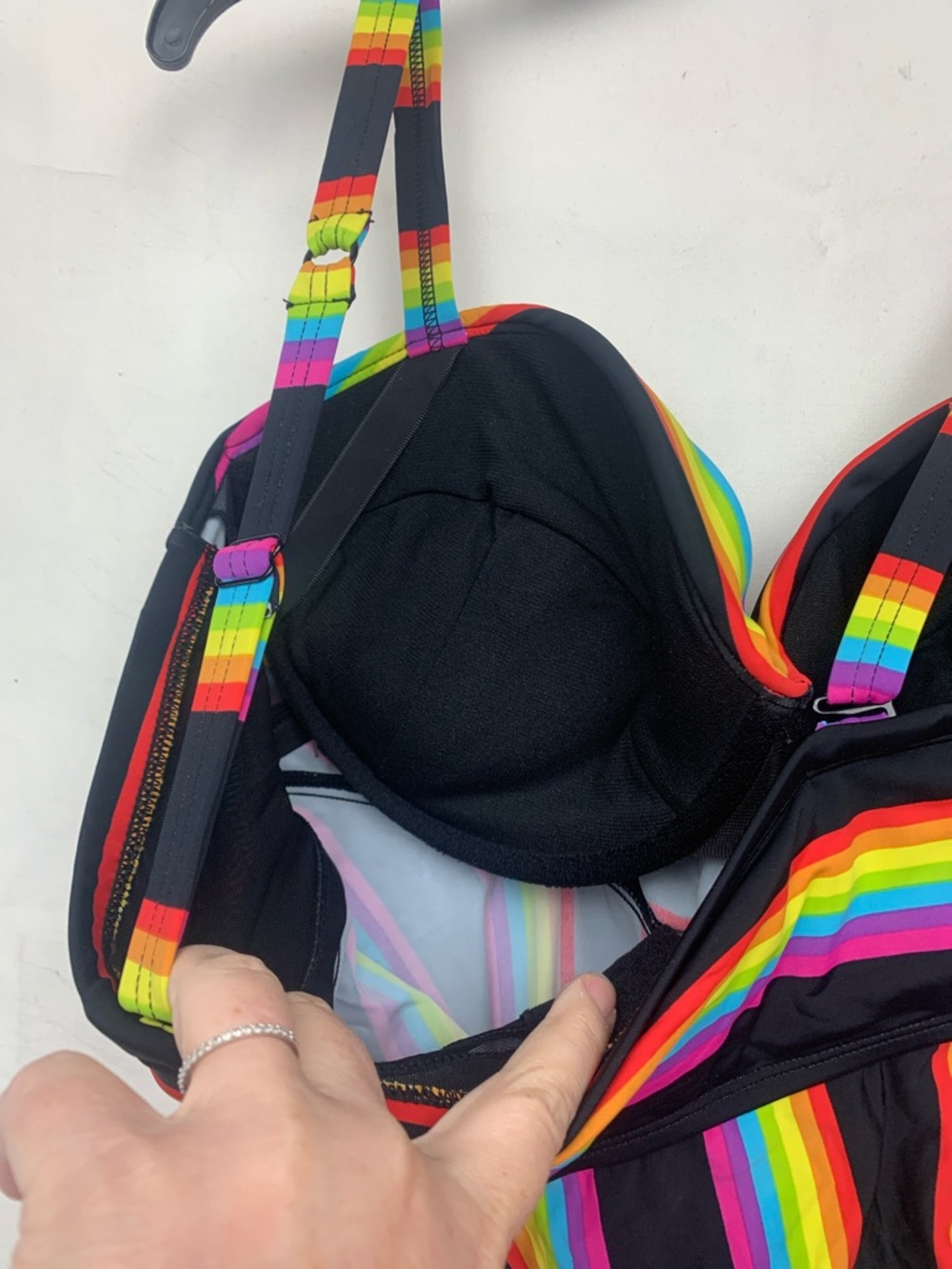 Torrid size 2 swim top bathing suit Rainbow Stripe One Piece Swimsuit Black - Picture 8 of 9